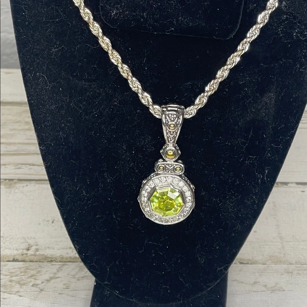 Bali Style Silver Green Gemstone Halo Pendant.